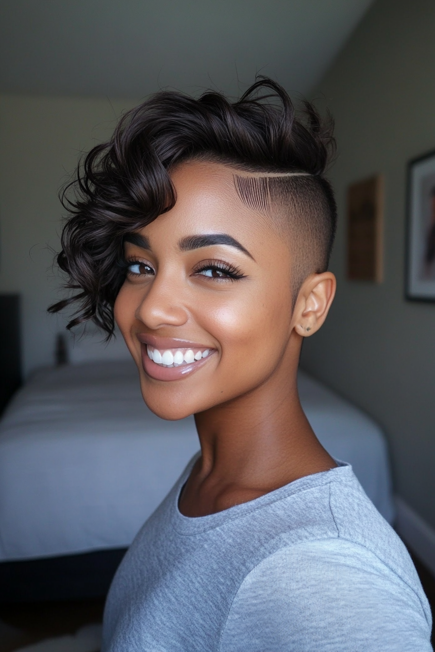13. Wavy Undercut in Dark Chocolate (Short Hairstyles For Black Women) - Short Hairstyles For Black Women