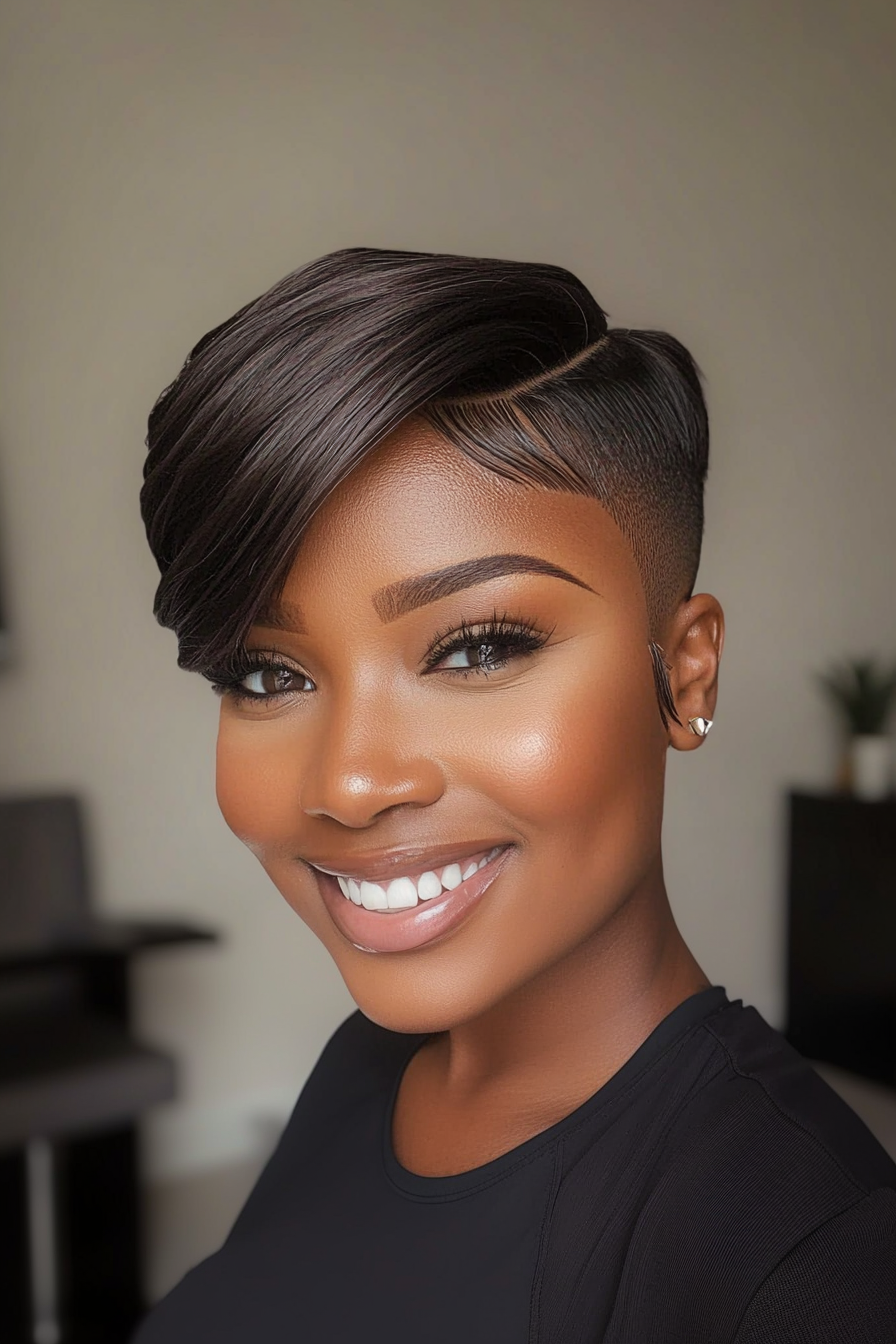 15. Side-Parted Taper Cut in Warm Sable (Short Hairstyles For Black Women) - Short Hairstyles For Black Women