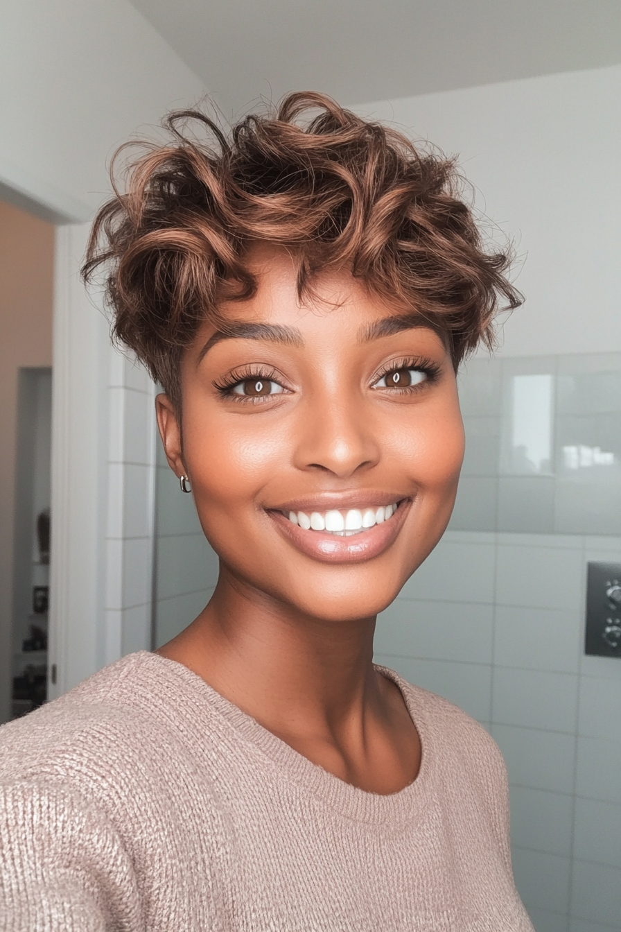 18. Tousled Crop in Soft Hazelnut (Short Hairstyles For Black Women) - Short Hairstyles For Black Women