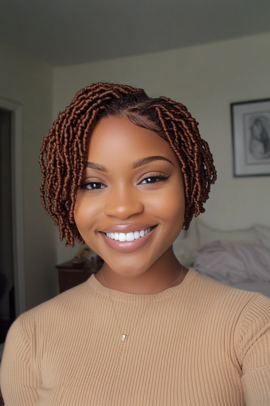 20. Short Twist Taper in Maple Brown (Short Hairstyles For Black Women) - Short Hairstyles For Black Women