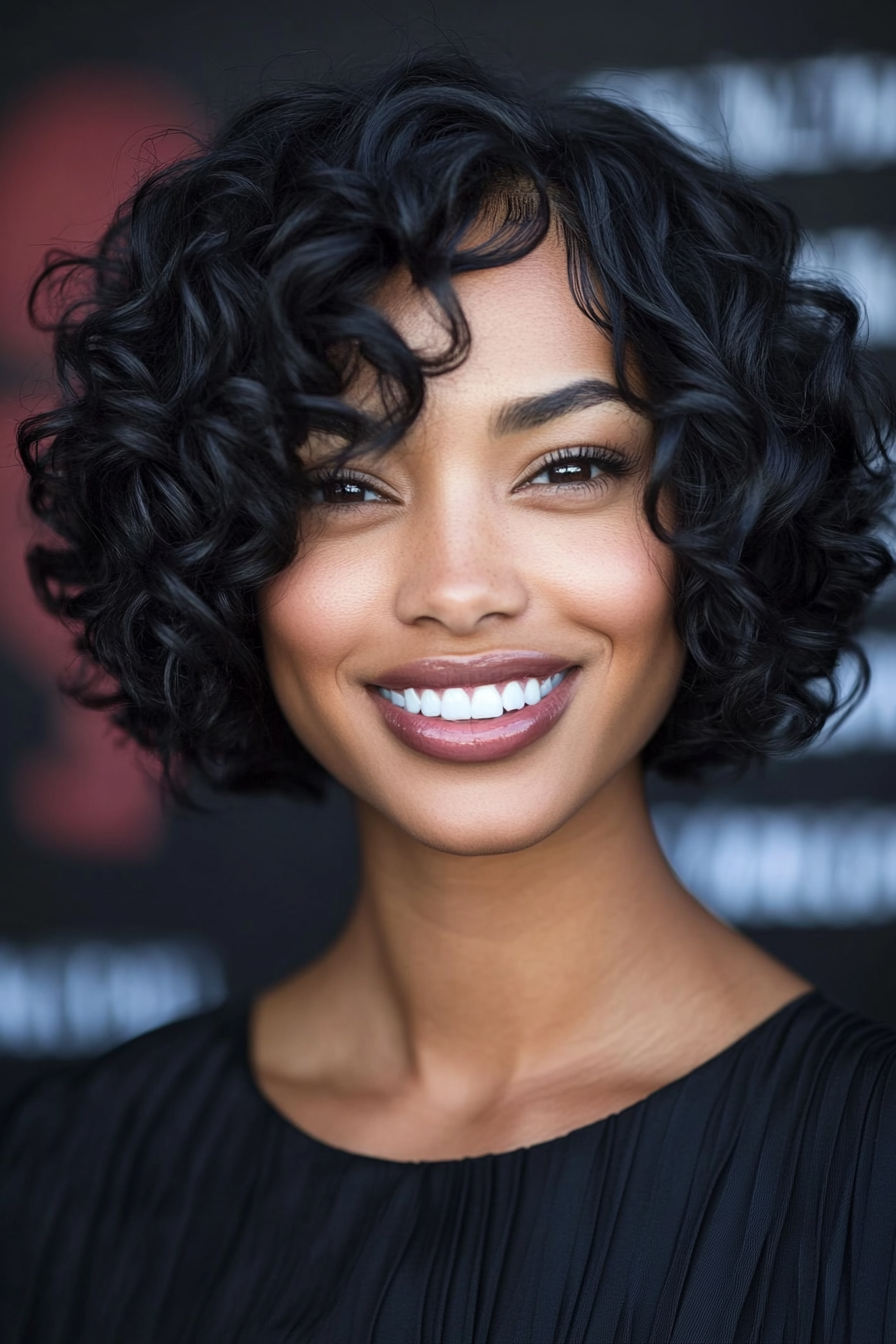 25. Curly Bob in Dark Almond (Short Hairstyles For Black Women) - Short Hairstyles For Black Women
