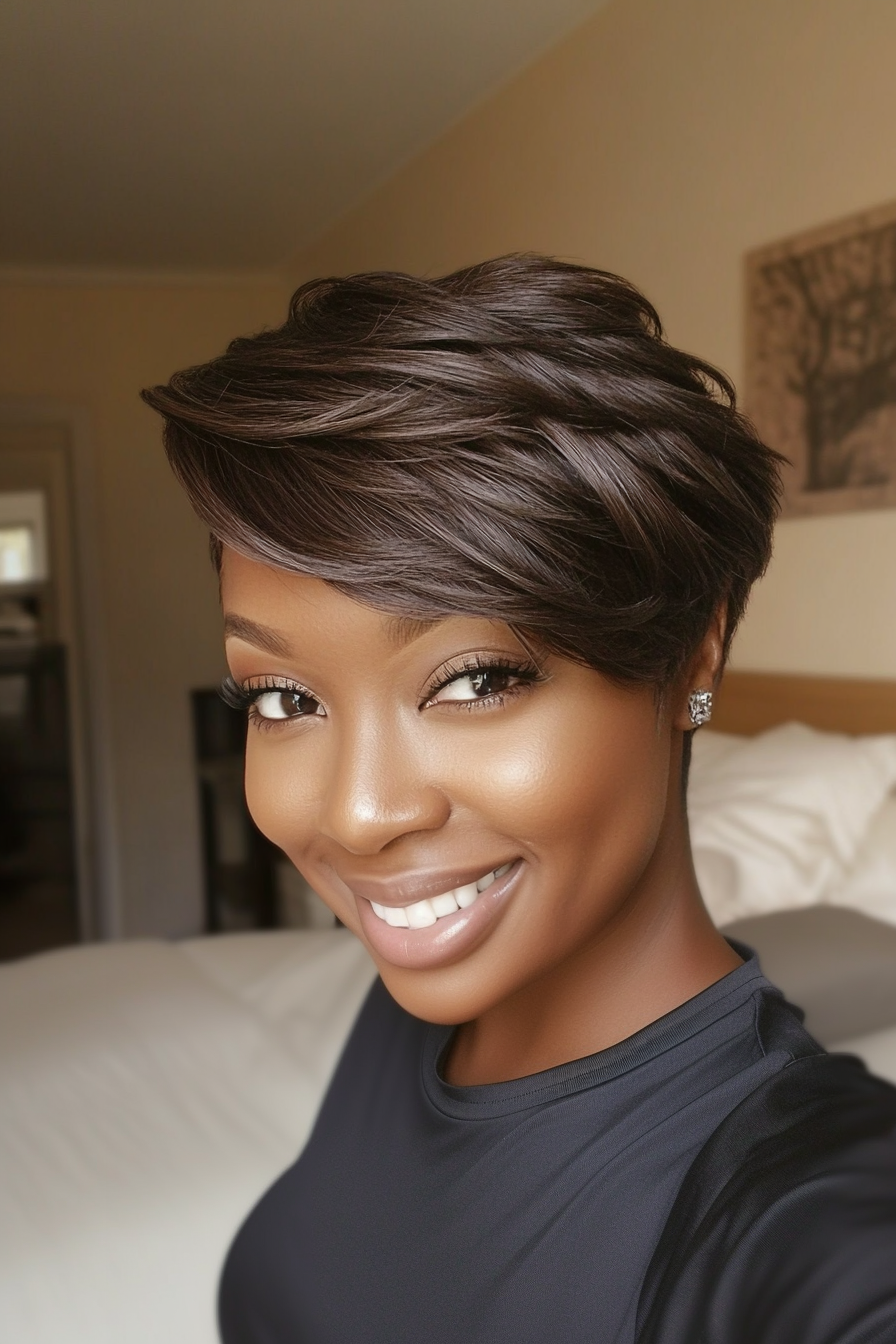 26. Layered Tapered Cut in Rich Sepia (Short Hairstyles For Black Women) - Short Hairstyles For Black Women