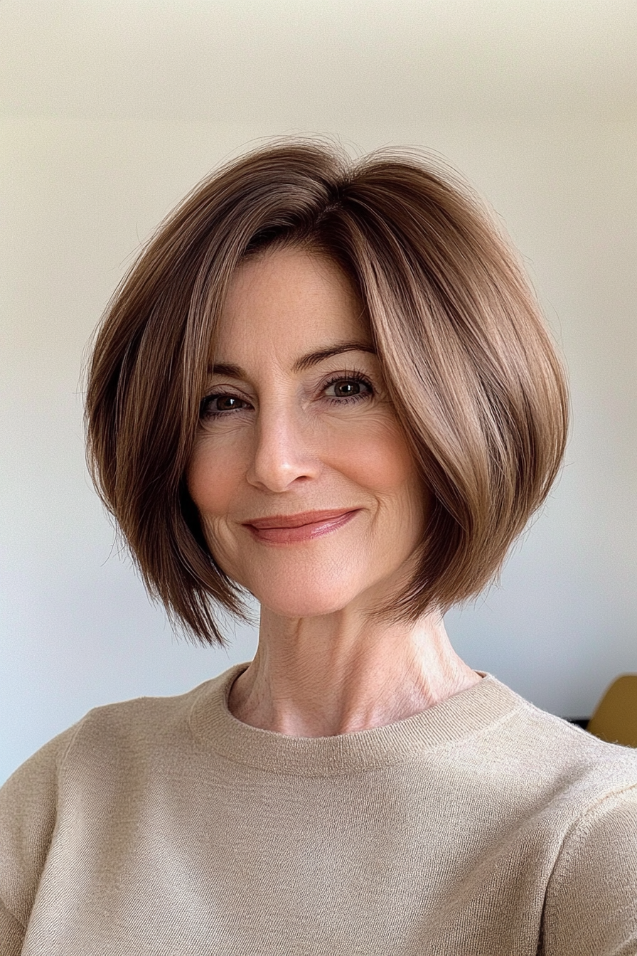 1. Soft Layered Bob in Warm Chestnut (Bob Haircuts For Women Over 60) - Bob Haircuts For Women Over 60