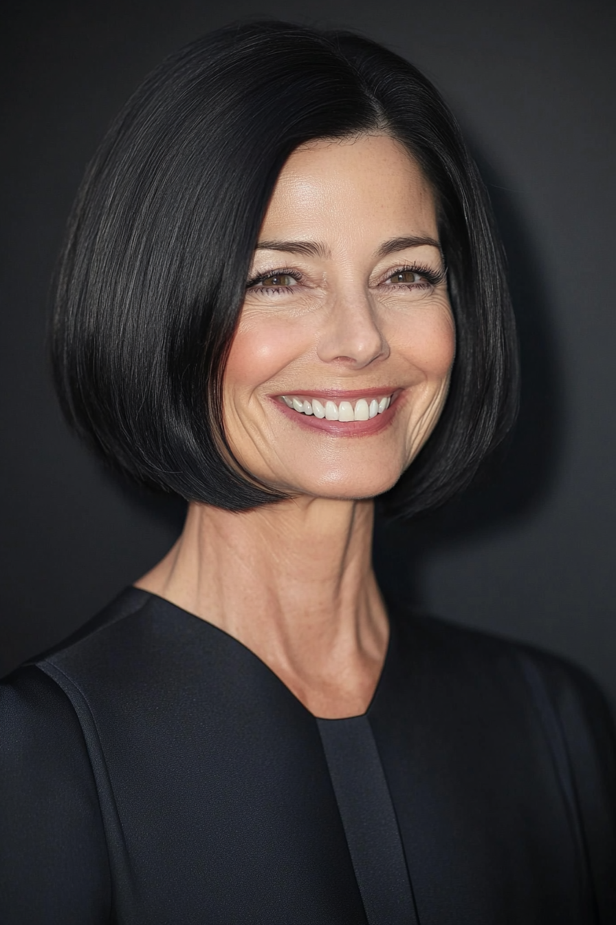 2. Chin-Length Bob in Classic Black (Bob Haircuts For Women Over 60) - Bob Haircuts For Women Over 60