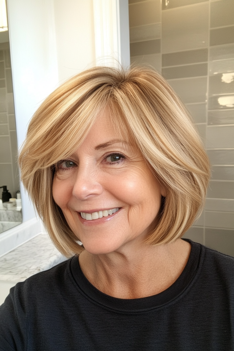 4. Feathered Bob in Honey Blonde (Bob Haircuts For Women Over 60) - Bob Haircuts For Women Over 60