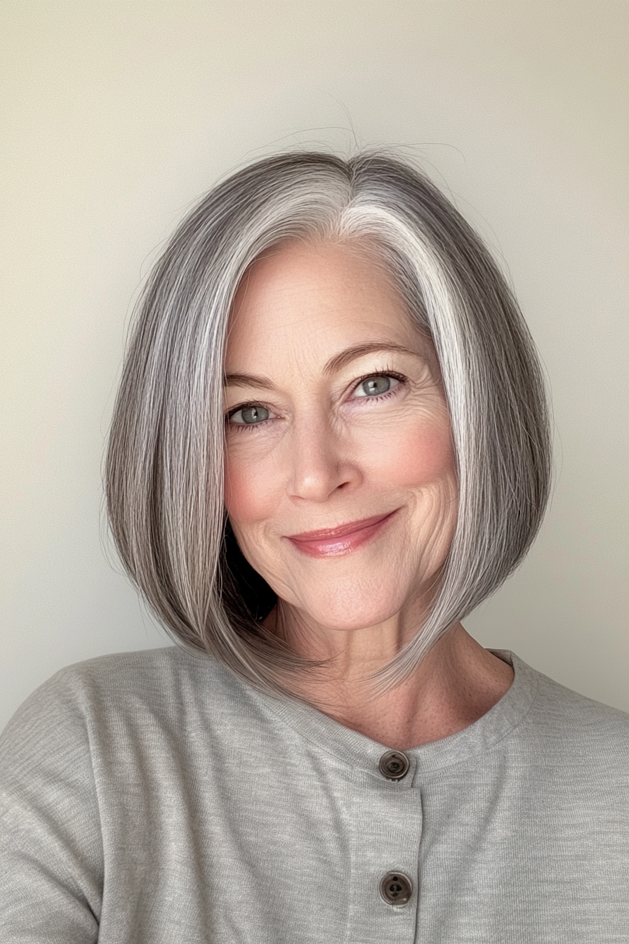 6. Rounded Bob in Salt and Pepper (Bob Haircuts For Women Over 60) - Bob Haircuts For Women Over 60