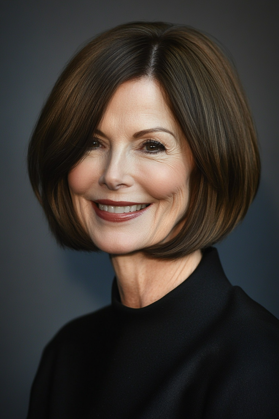 11. Curved Bob in Warm Espresso (Bob Haircuts For Women Over 60) - Bob Haircuts For Women Over 60