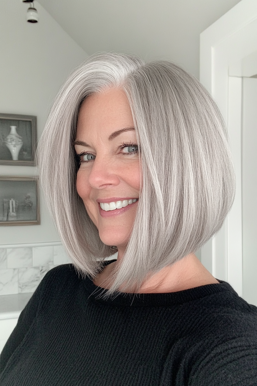 12. Voluminous Bob in Natural Gray (Bob Haircuts For Women Over 60) - Bob Haircuts For Women Over 60