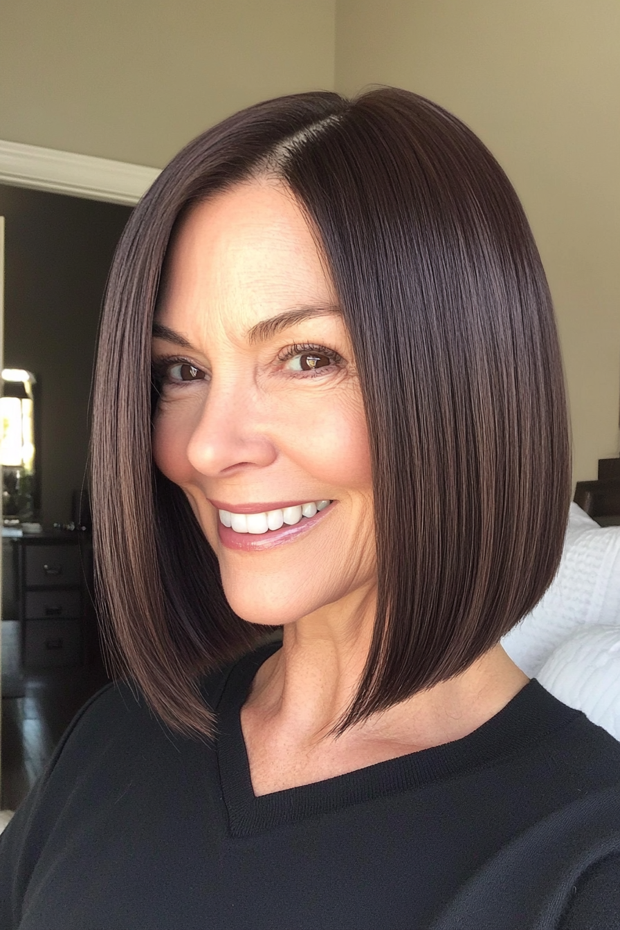 13. Sleek Bob in Dark Chocolate Brown (Bob Haircuts For Women Over 60) - Bob Haircuts For Women Over 60