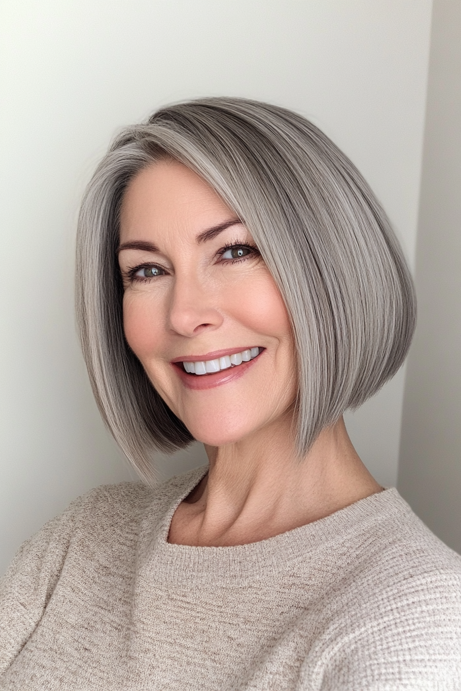 16. Cropped Bob in Ash Gray (Bob Haircuts For Women Over 60) - Bob Haircuts For Women Over 60