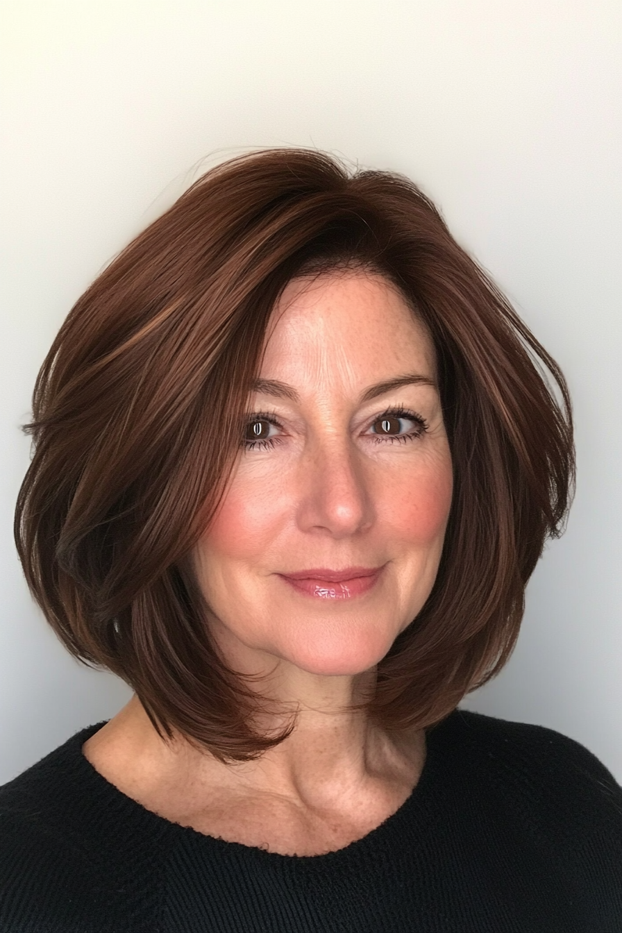 17. Wispy Bob in Dark Chestnut (Bob Haircuts For Women Over 60) - Bob Haircuts For Women Over 60
