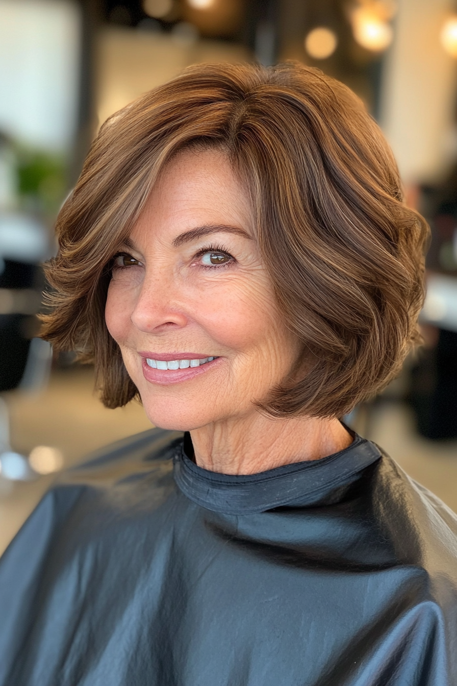 22. Tousled Bob in Medium Warm Brown (Bob Haircuts For Women Over 60) - Bob Haircuts For Women Over 60
