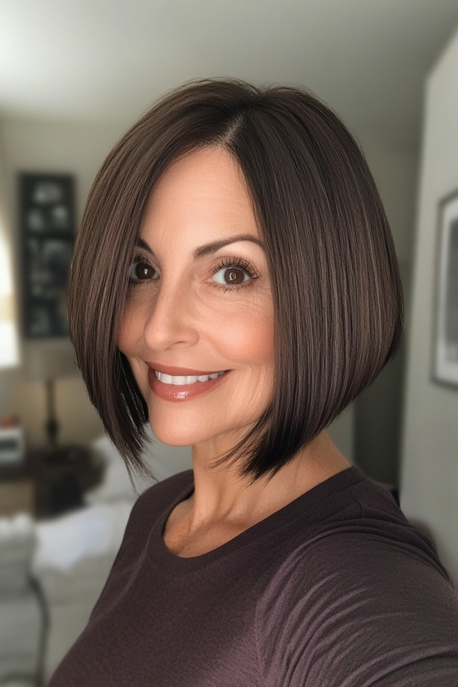 23. Undercut Bob in Cool Dark Brown (Bob Haircuts For Women Over 60) - Bob Haircuts For Women Over 60