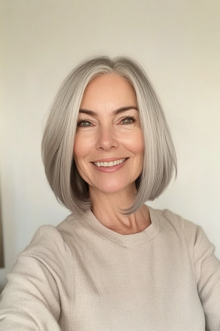 24. Rounded Layered Bob in Smoky Silver (Bob Haircuts For Women Over 60) - Bob Haircuts For Women Over 60