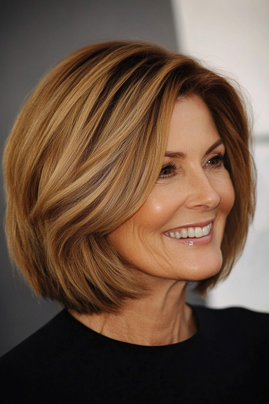 25. Shoulder-Length Bob in Soft Golden Brunette (Bob Haircuts For Women Over 60) - Bob Haircuts For Women Over 60