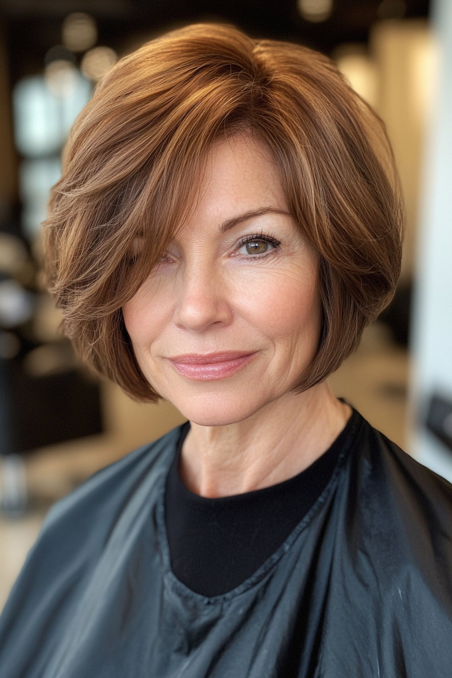 2. Classic Bob in Warm Chestnut (Short Hairstyles For Older Women) - Short Hairstyles For Older Women