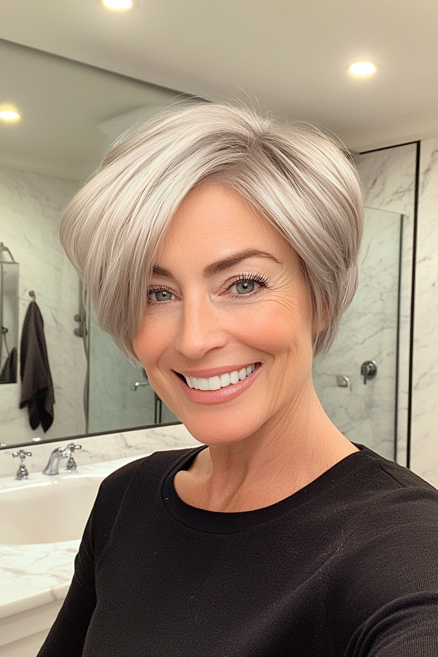 3. Layered Crop in Soft Silver (Short Hairstyles For Older Women) - Short Hairstyles For Older Women