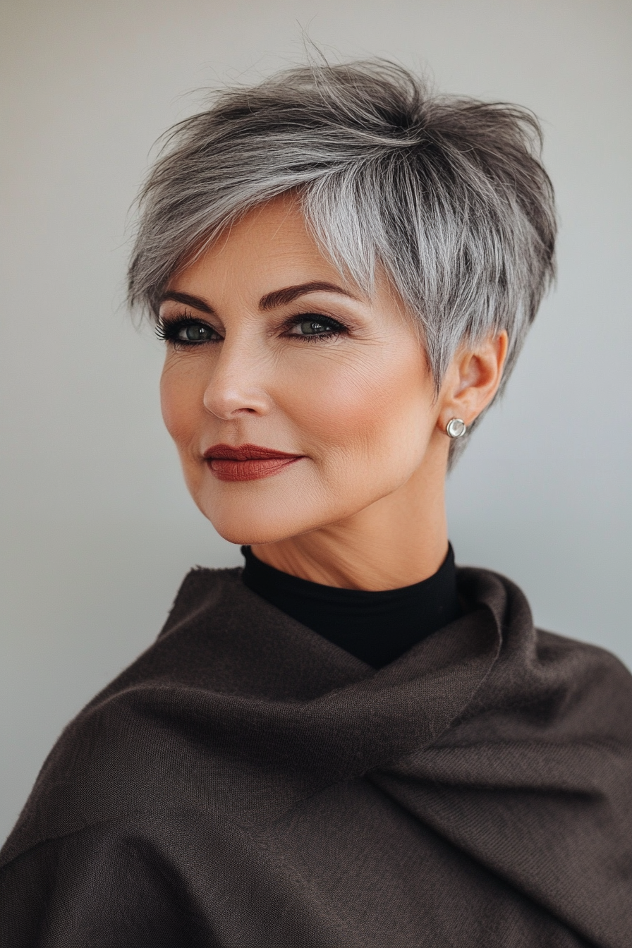 6. Tapered Pixie in Salt-and-Pepper Blend (Short Hairstyles For Older Women) - Short Hairstyles For Older Women