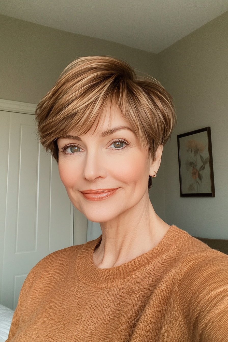 9. Modern Crop in Soft Caramel Brown (Short Hairstyles For Older Women) - Short Hairstyles For Older Women