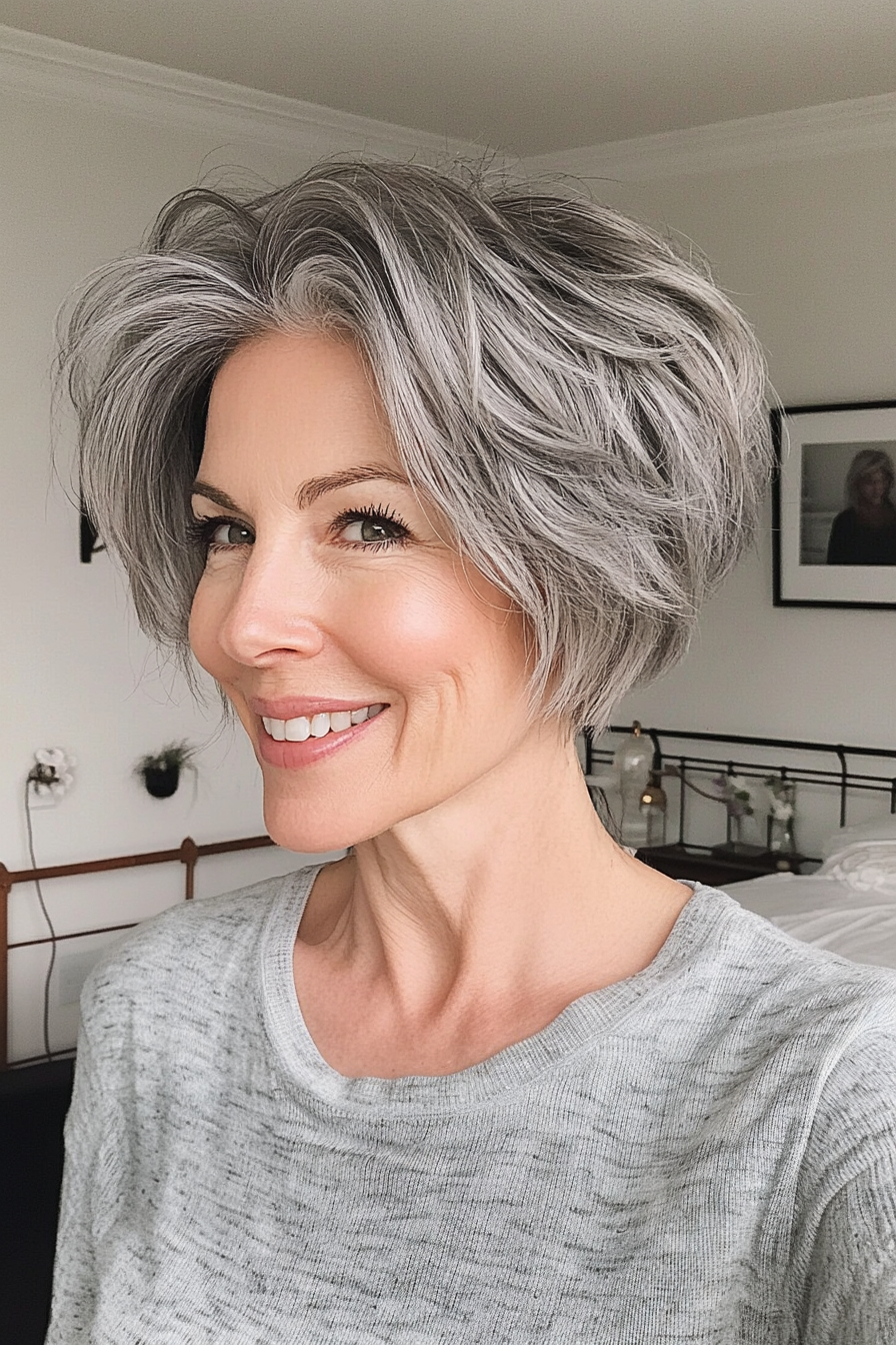 15. Messy Crop in Natural Gray (Short Hairstyles For Older Women) - Short Hairstyles For Older Women