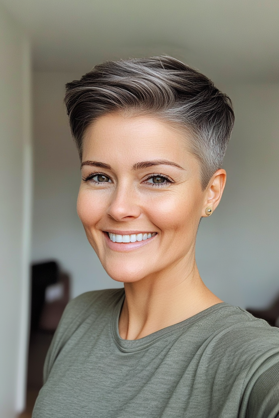 20. Soft Undercut Pixie in Smoky Gray (Short Hairstyles For Older Women) - Short Hairstyles For Older Women