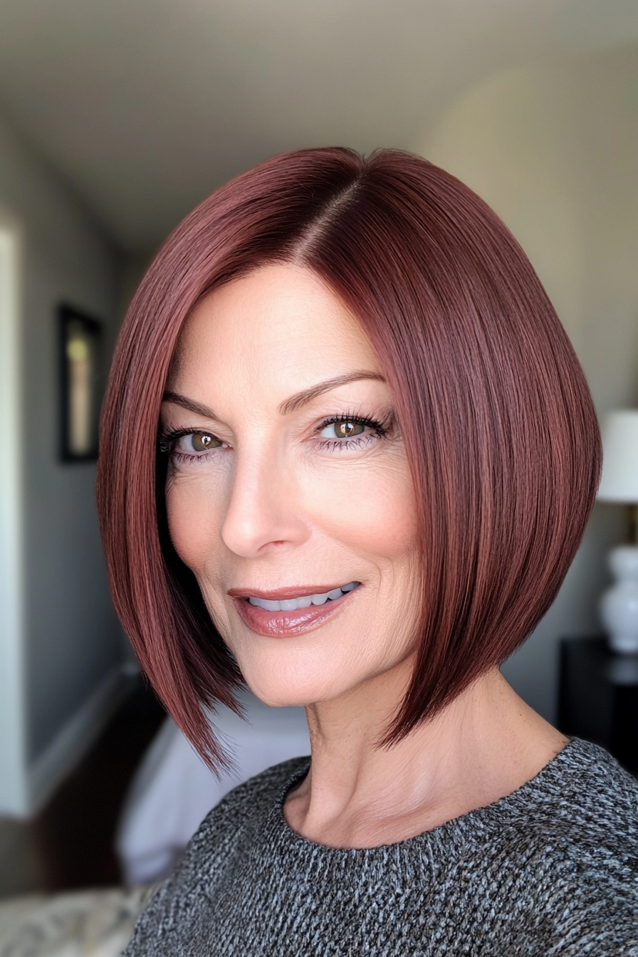 21. Blunt Bob in Rich Mahogany (Short Hairstyles For Older Women) - Short Hairstyles For Older Women