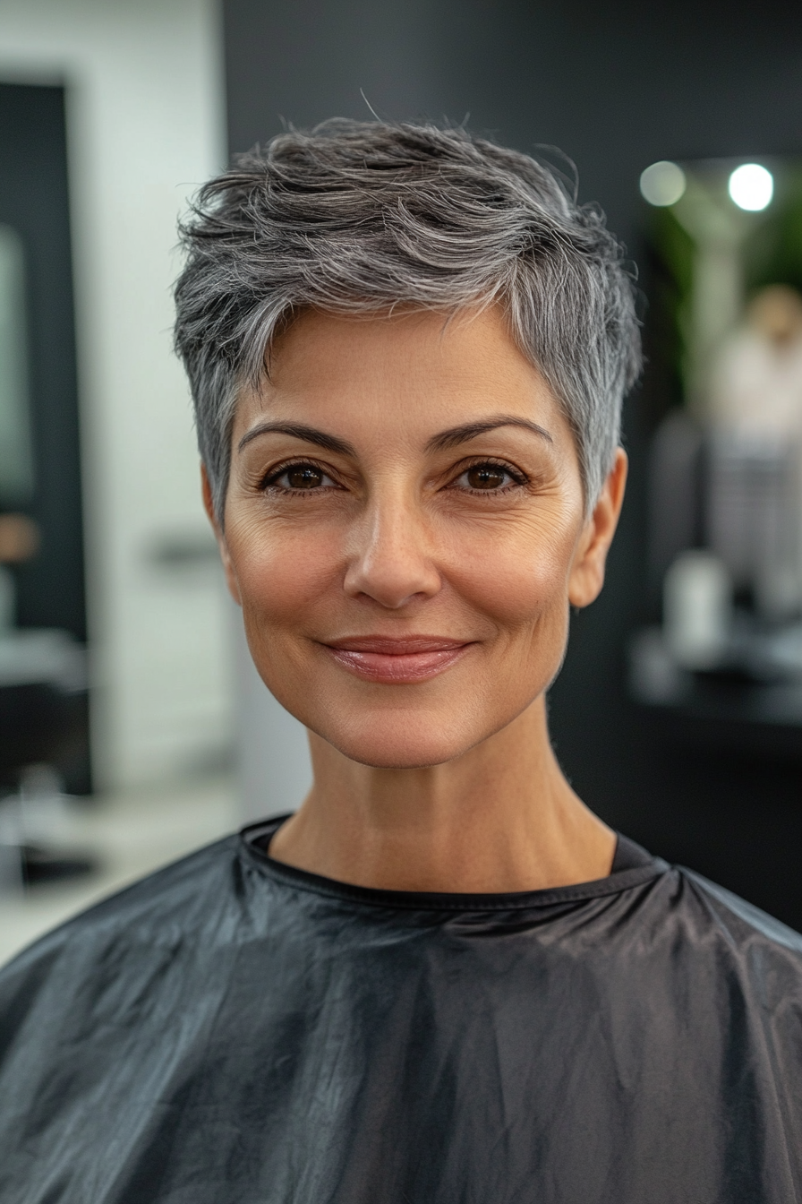 22. Sculpted Pixie in Cool Charcoal (Short Hairstyles For Older Women) - Short Hairstyles For Older Women
