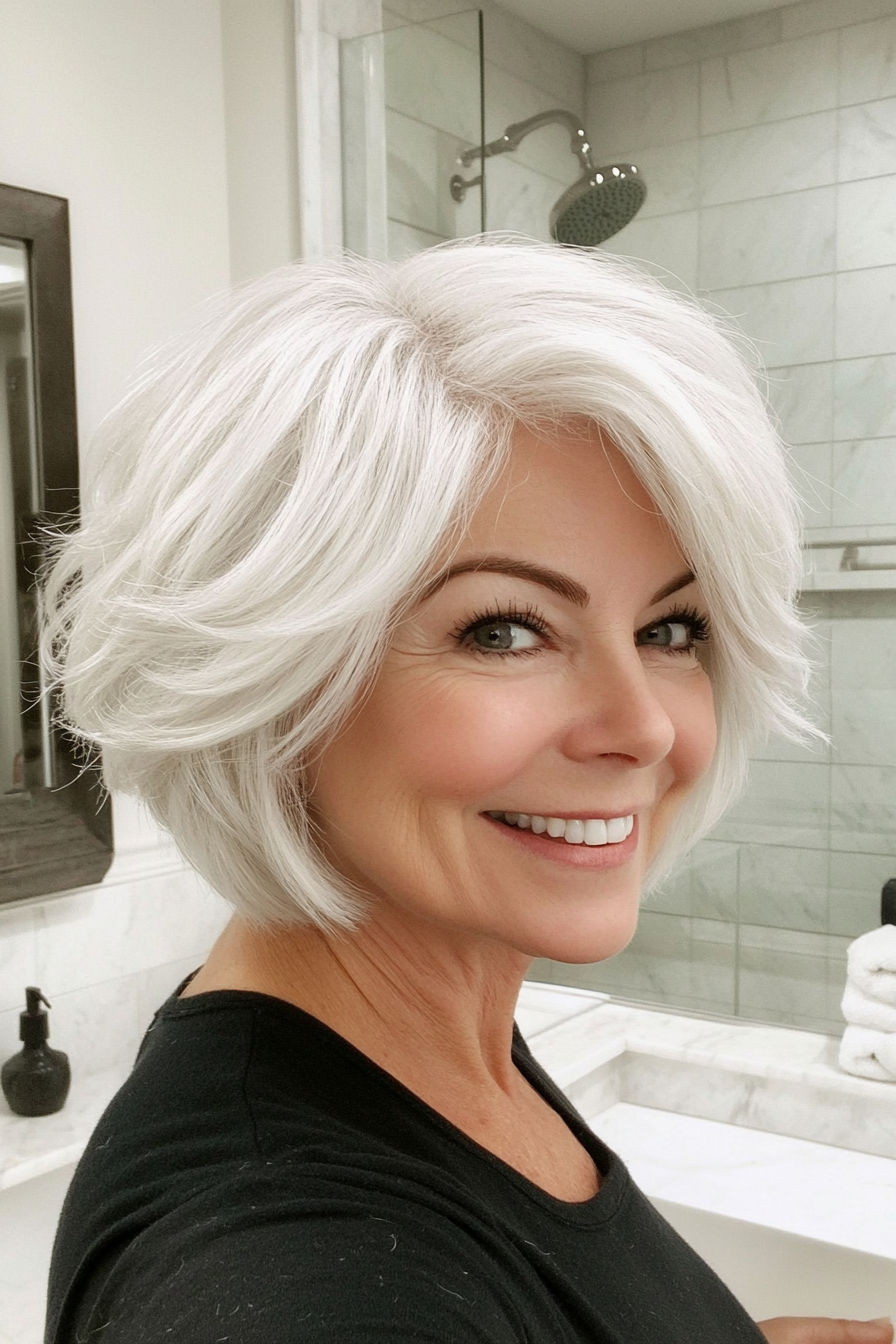 24. Short Shag in Natural White (Short Hairstyles For Older Women) - Short Hairstyles For Older Women