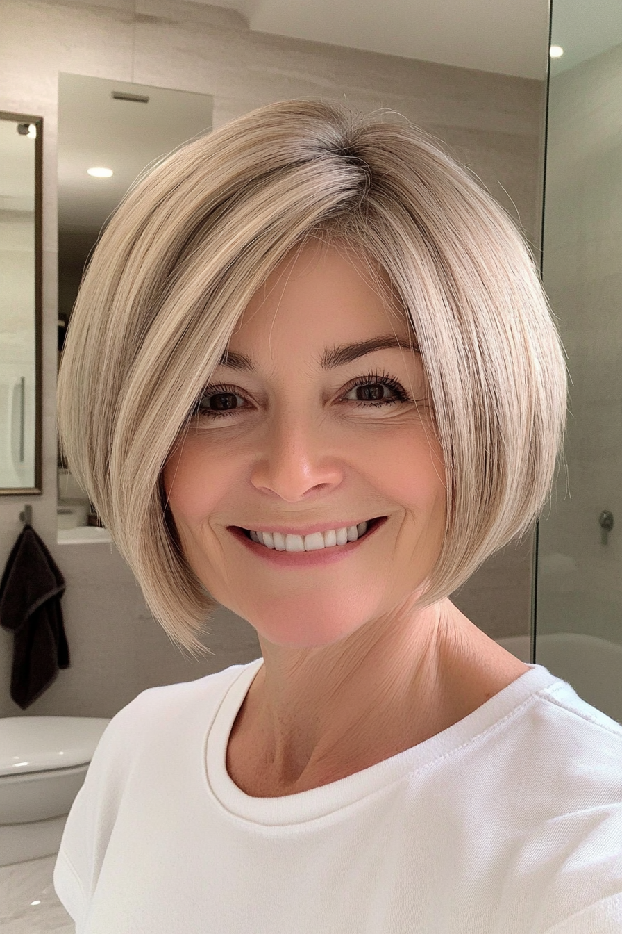 25. Side-Parted Bob in Soft Beige Blonde (Short Hairstyles For Older Women) - Short Hairstyles For Older Women