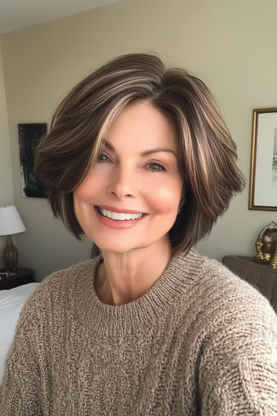 26. Textured French Bob in Deep Mocha Brown (Short Hairstyles For Older Women) - Short Hairstyles For Older Women