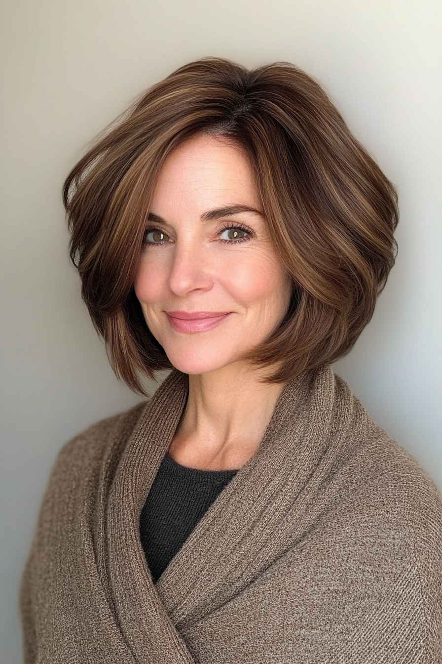 1. Soft Layered Bob in Warm Chestnut Brown (Haircuts For Women Over 40) - Haircuts For Women Over 40