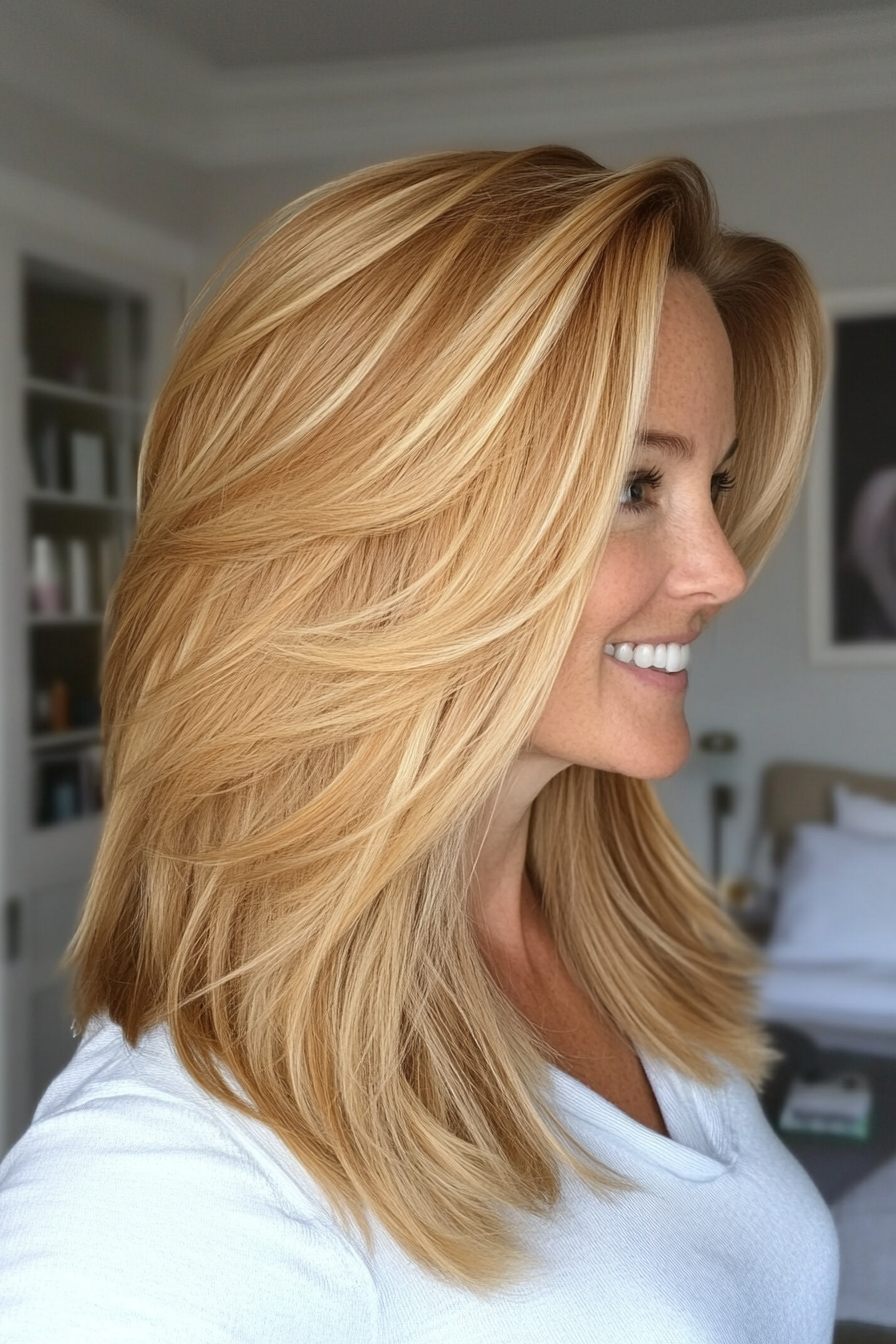 2. Shoulder-Length Feathered Layers in Honey Blonde (Haircuts For Women Over 40) - Haircuts For Women Over 40