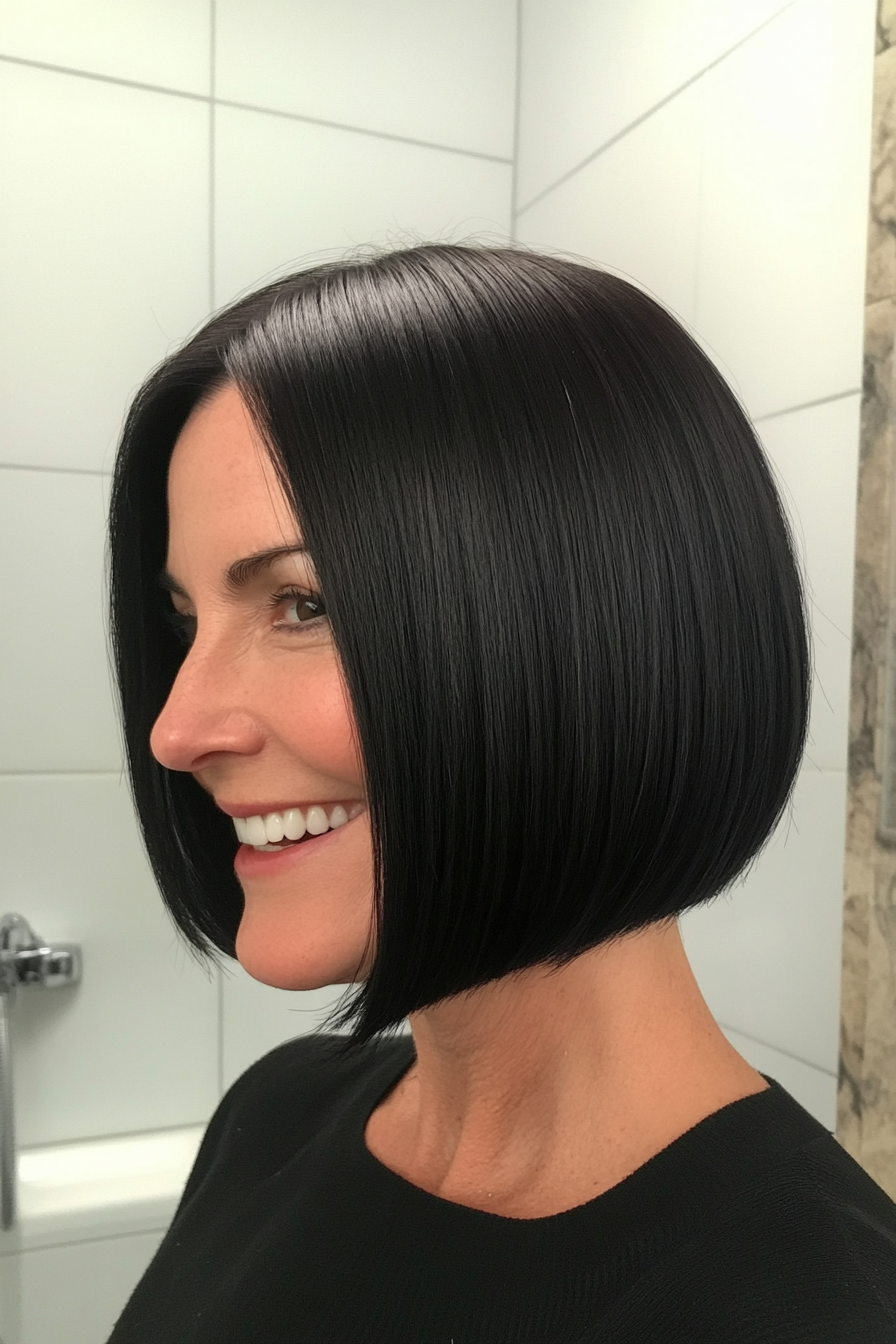 6. Sleek Blunt Bob in Jet Black (Haircuts For Women Over 40) - Haircuts For Women Over 40