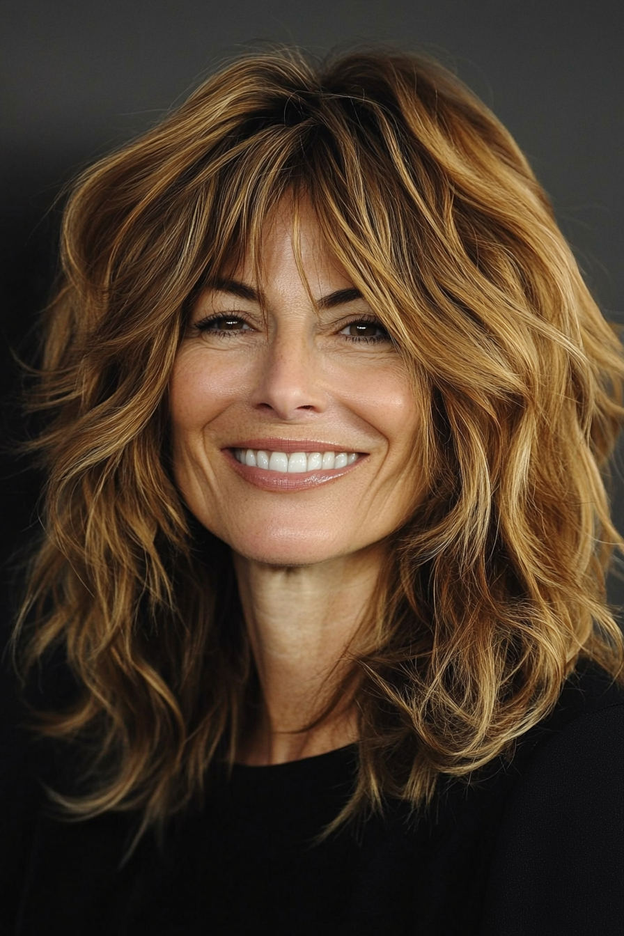 8. Textured Shag Cut in Golden Brown (Haircuts For Women Over 40) - Haircuts For Women Over 40