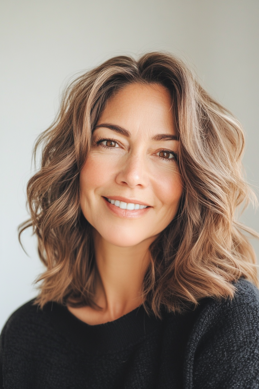 9. Choppy Shoulder-Length Cut in Soft Caramel Brown (Haircuts For Women Over 40) - Haircuts For Women Over 40