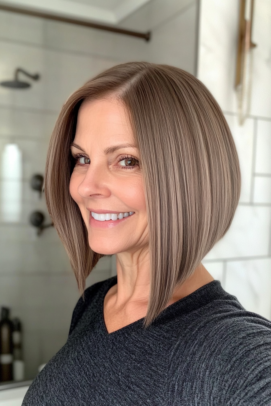 11. Modern Angled Bob in Light Ash Brown (Haircuts For Women Over 40) - Haircuts For Women Over 40