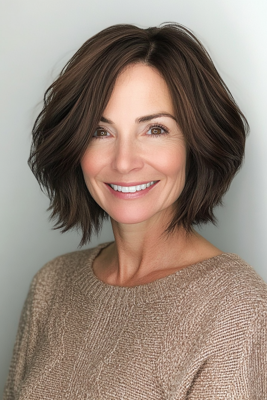13. Jaw-Length Textured Bob in Dark Mocha Brown (Haircuts For Women Over 40) - Haircuts For Women Over 40