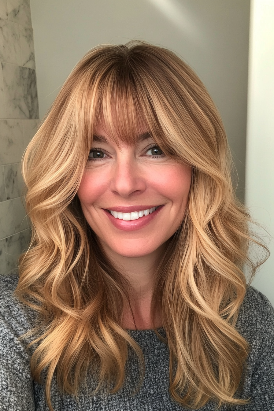 14. Wispy Curtain Bangs in Medium Golden Blonde (Haircuts For Women Over 40) - Haircuts For Women Over 40