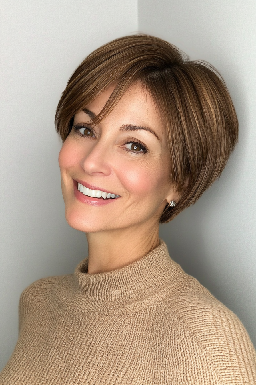 16. Tapered Short Cut in Warm Honey Brown (Haircuts For Women Over 40) - Haircuts For Women Over 40