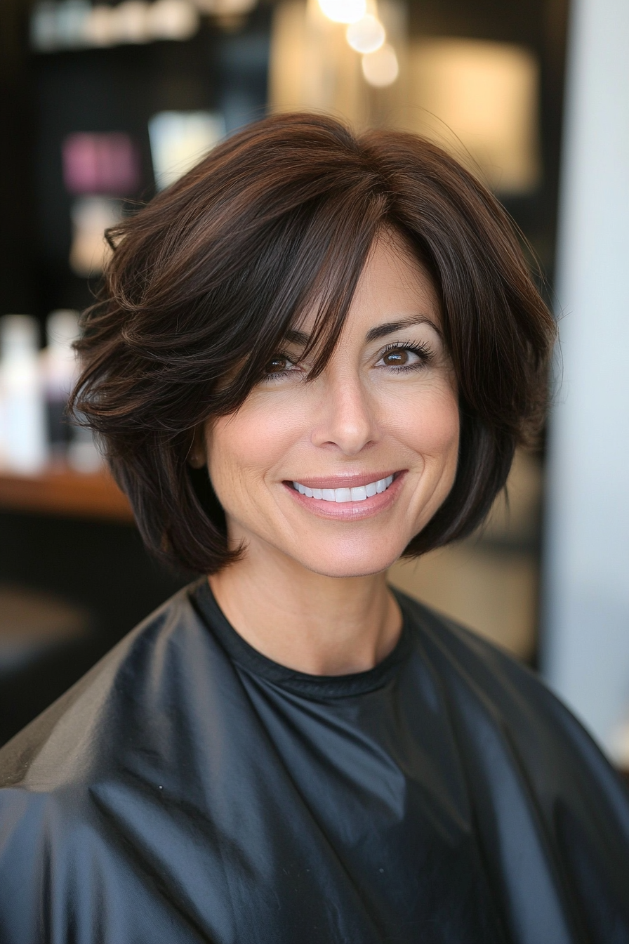 18. Face-Framing Lob in Cool Dark Brown (Haircuts For Women Over 40) - Haircuts For Women Over 40