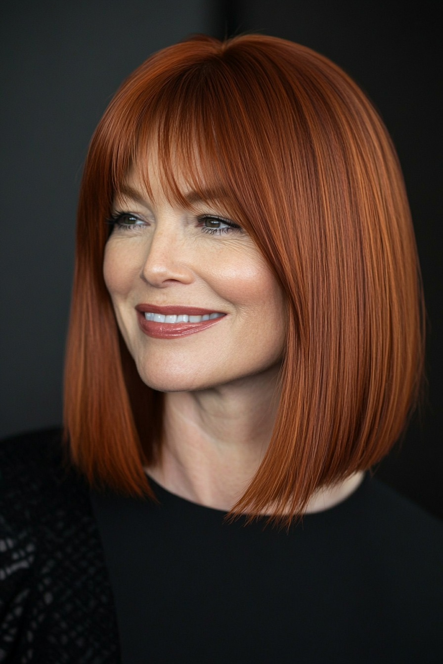 19. Elegant Blunt Cut in Deep Copper Red (Haircuts For Women Over 40) - Haircuts For Women Over 40