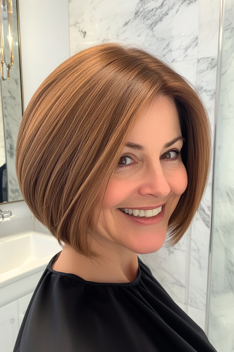 21. Softly Tapered Short Bob in Light Chestnut Brown (Haircuts For Women Over 40) - Haircuts For Women Over 40