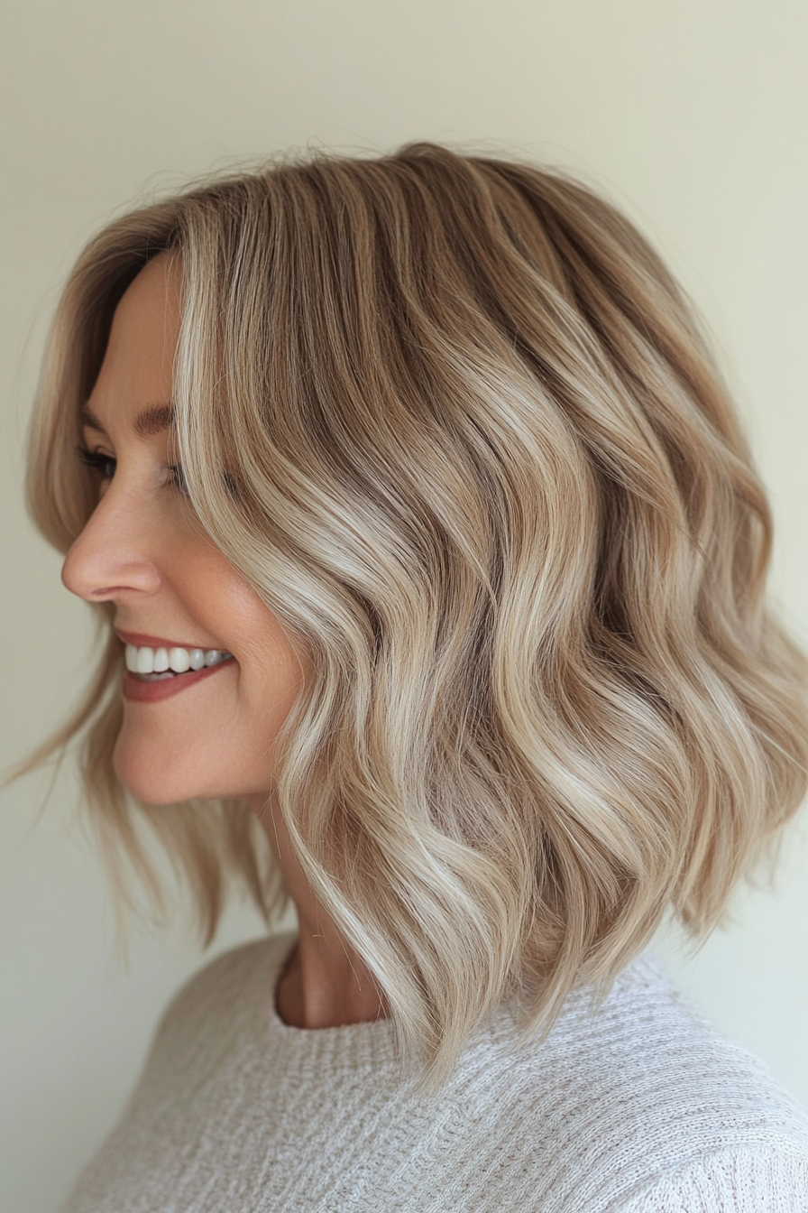 22. Wavy Mid-Length Cut in Sandy Blonde (Haircuts For Women Over 40) - Haircuts For Women Over 40