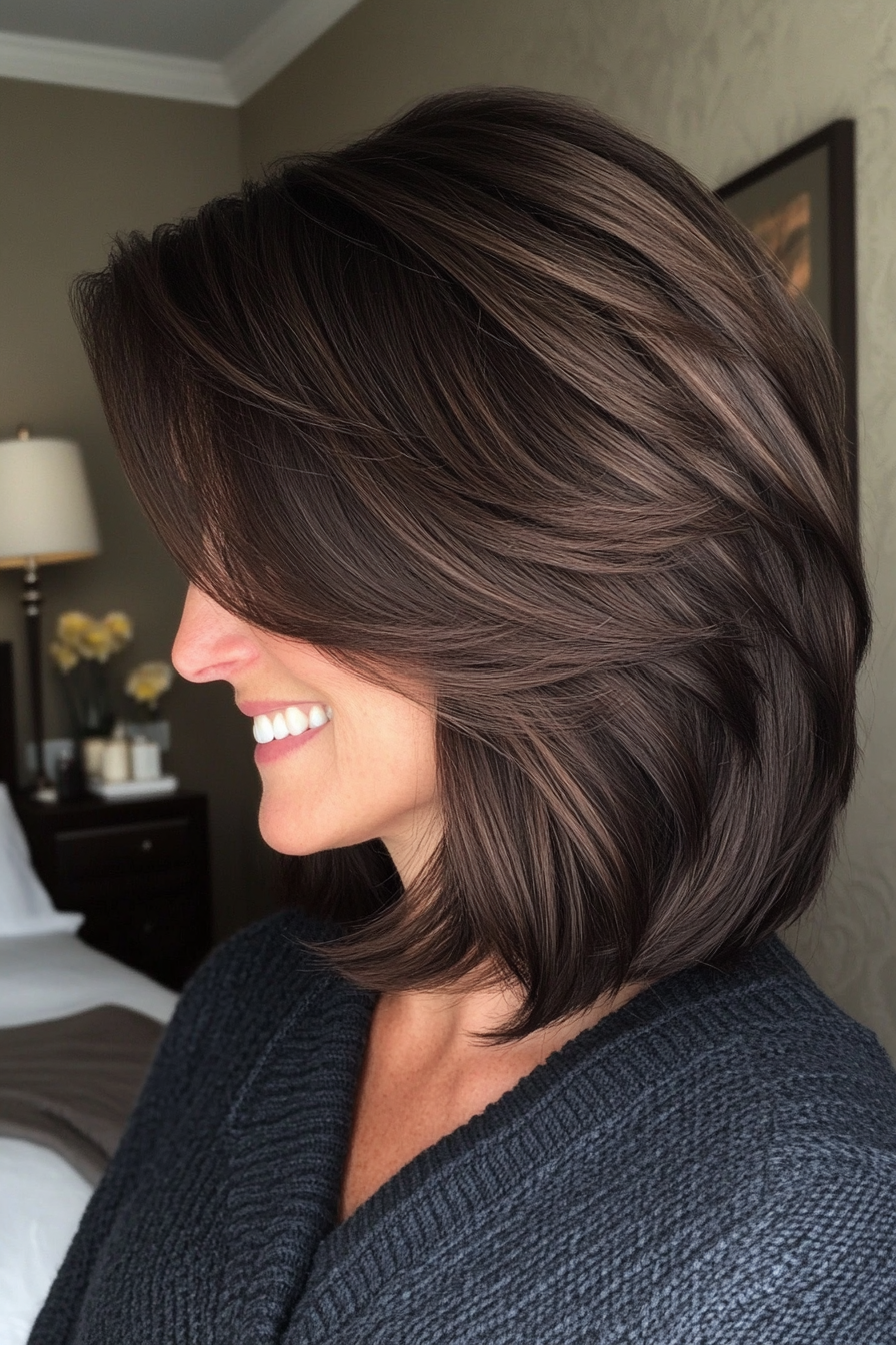 24. Blended Shoulder-Length Layers in Dark Chocolate Brown (Haircuts For Women Over 40) - Haircuts For Women Over 40
