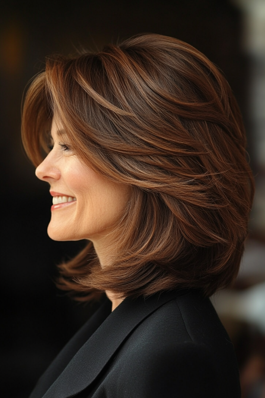 26. Polished Mid-Length Layers in Soft Hazelnut Brown (Haircuts For Women Over 40) - Haircuts For Women Over 40