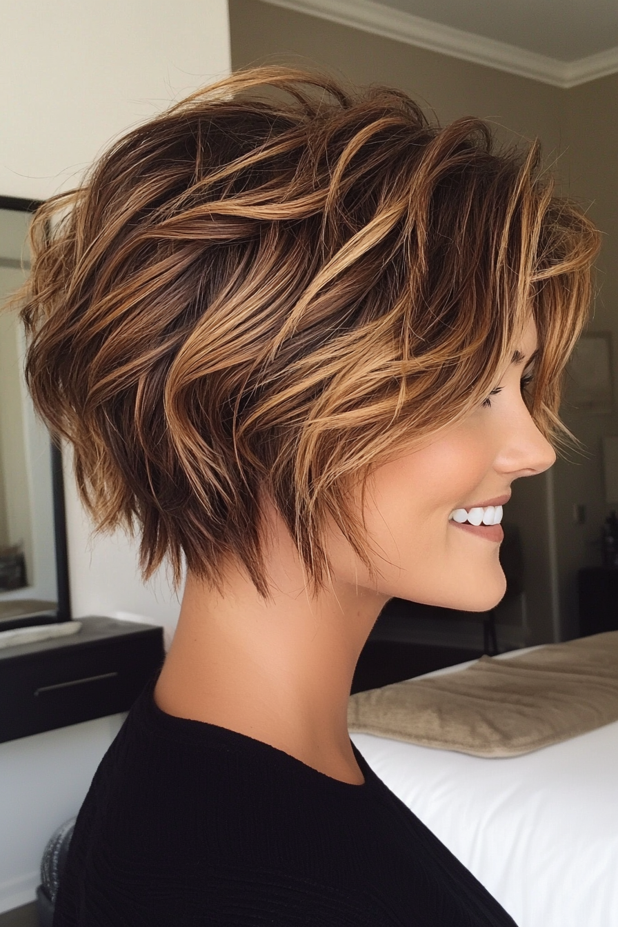 4. Choppy Caramel Brunette Pixie (Pixie Hairstyles For Thin Hair) - Pixie Hairstyles For Thin Hair