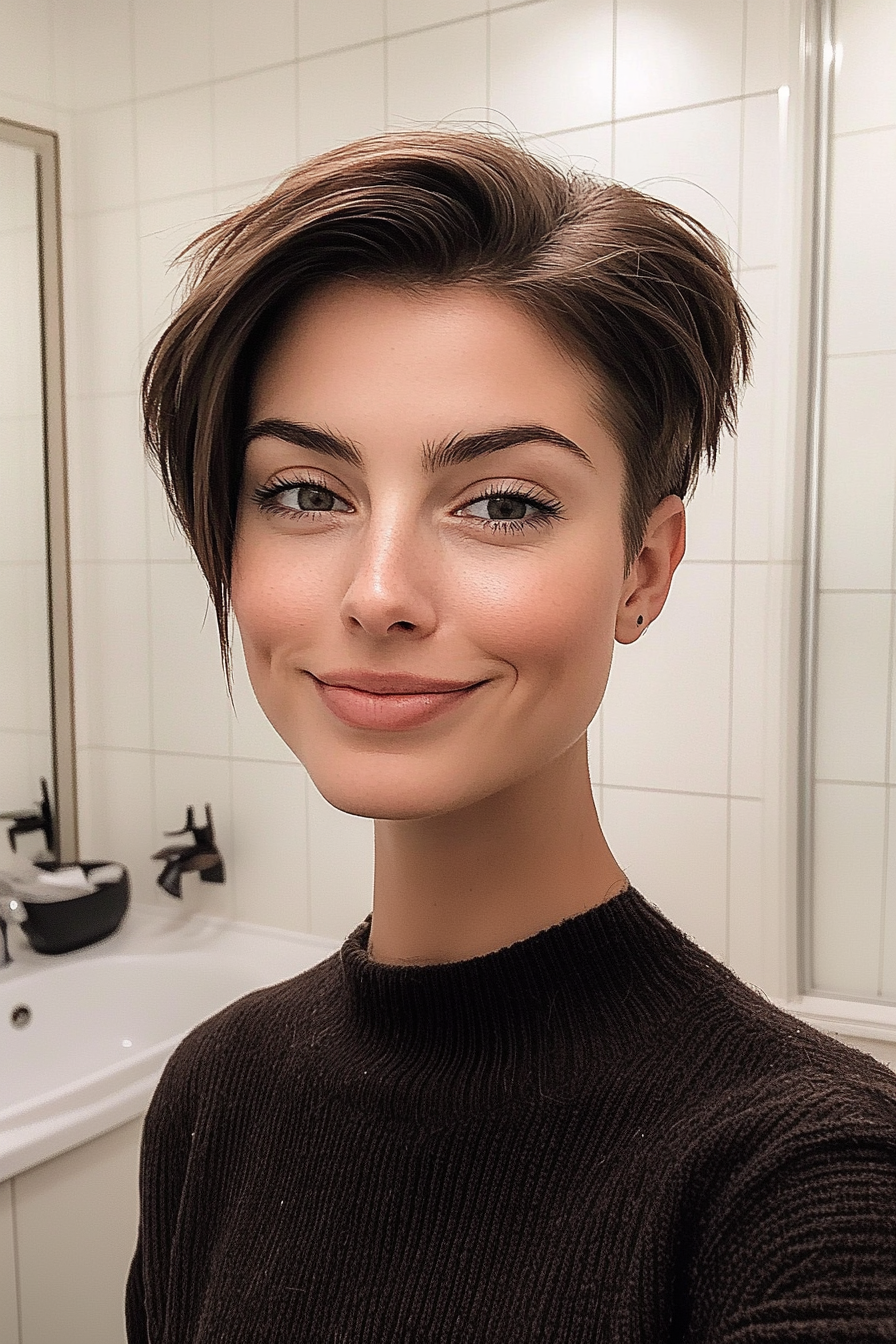 8. Sleek Mocha Brown Pixie (Pixie Hairstyles For Thin Hair) - Pixie Hairstyles For Thin Hair