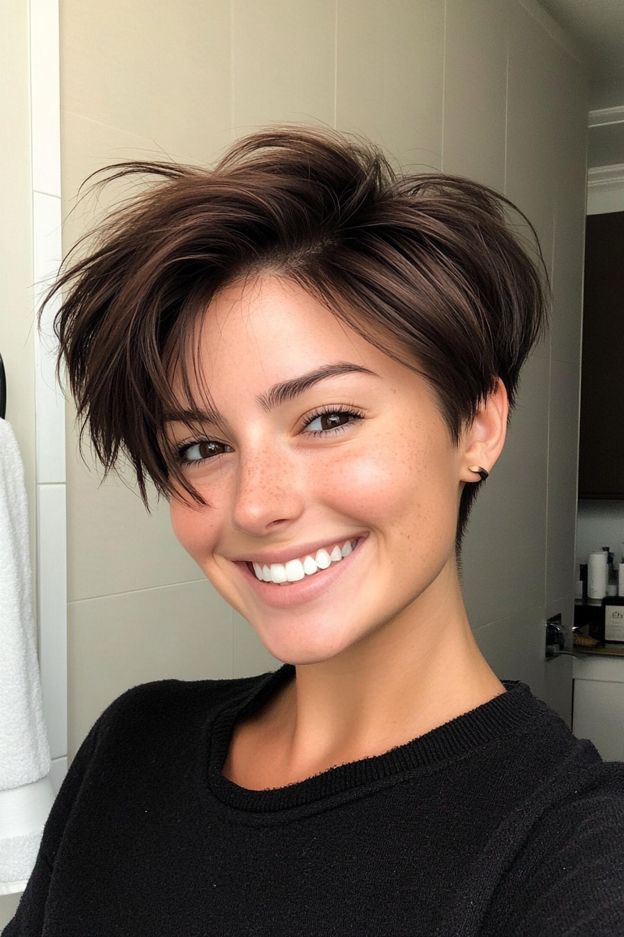 9. Wispy Dark Chocolate Pixie (Pixie Hairstyles For Thin Hair) - Pixie Hairstyles For Thin Hair