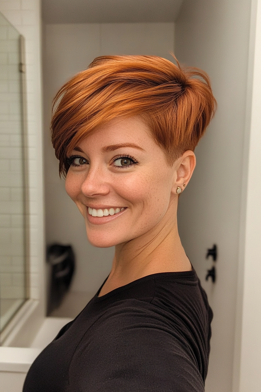 11. Asymmetrical Auburn Pixie (Pixie Hairstyles For Thin Hair) - Pixie Hairstyles For Thin Hair