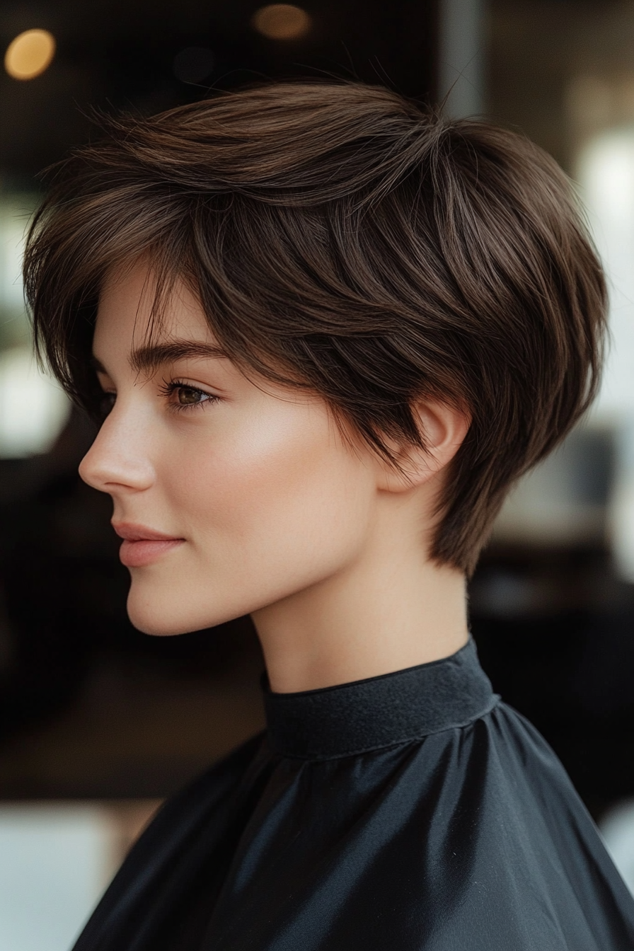 12. Classic Brunette Pixie with Soft Layers (Pixie Hairstyles For Thin Hair) - Pixie Hairstyles For Thin Hair
